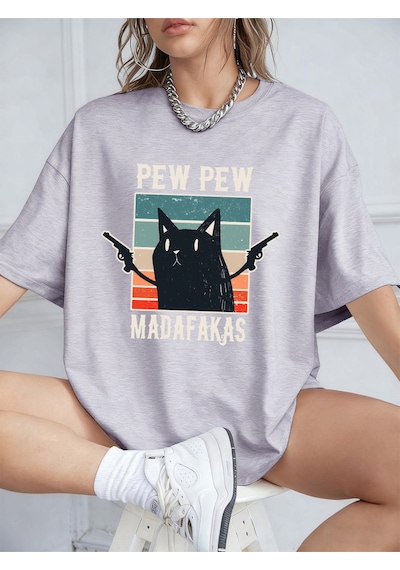 Noıssey Urban Pop Graphic Kadın Tişört Koleksiyonukod 5610 Gri