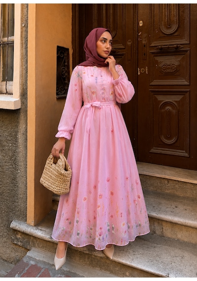 Efulim Womens Modal Tül Şifon Elbise Pembe