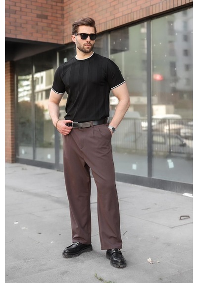 Madmext Siyah Bisiklet Yaka Regular Fit Triko Erkek Tişört E7487