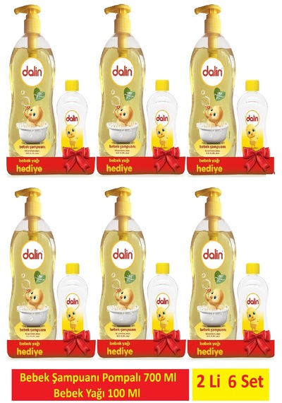 Dalin Bebek Şampuanı 700 Ml + 100 Ml Bebek Yağı 2 Li X 6 Set Tüm Saç Tipleri