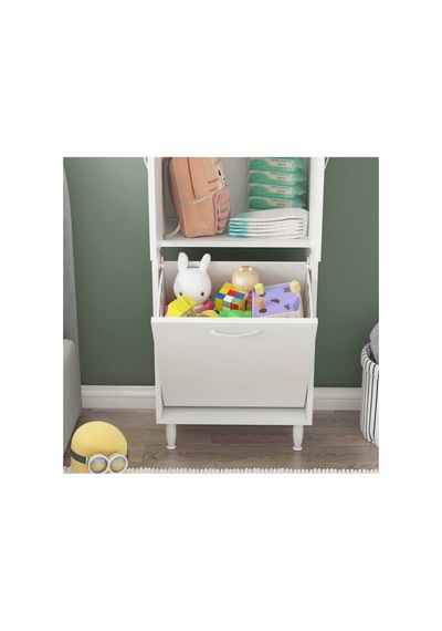 Gamzem Genç Odası 55x138 Cm Oyuncak Sepetli Çocuk Odası Dolabı Beyaz