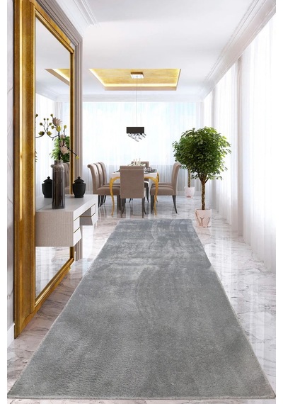 Gri Post Peluş Yumuşak Yıkanabilir Kaymaz Dot Taban Salon Koridor Çocuk Halısı Gri