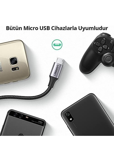 Örgülü Micro-usb &amp Usb-a Data Ve Şarj Kablosu, 1.5 Metre, Siyah Diğer