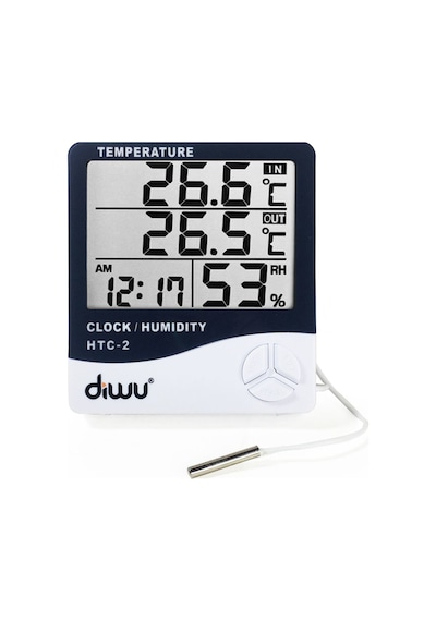 Diwu Htc-2 Problu Termometre Nem Ölçer Saat Takvim N11.207