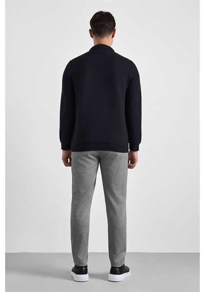 Süvari Siyah Regular Düz Fermuarlı Polo Yaka Sweatshirt Sw2013700028-s09