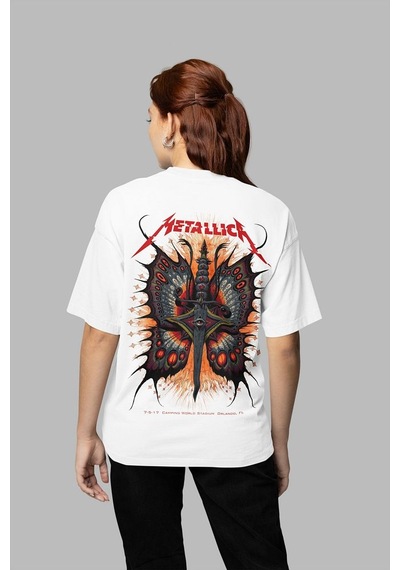 Sevbano Metallica Rock Metal Unisex Oversize Müzik Grubu Tişört Beyaz