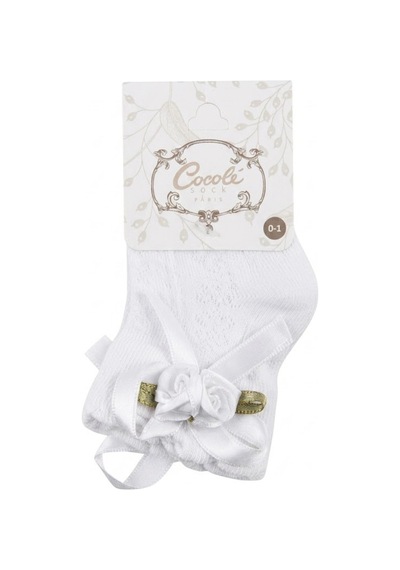 Cocole Socks Kız Çocuk Aksesuarlı Soket Çorabı Tekli Pamuklu Güllü Beyaz Desenli
