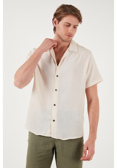 Buratti Keten Görünümlü Kısa Kollu Apaş Yaka Regular Fit Erkek Gömlek Cf23S116775 Krem Buratti Keten Görünümlü Kısa Kollu Apaş Yaka Regular Fit Erkek Gömlek Cf23S116775 Krem
