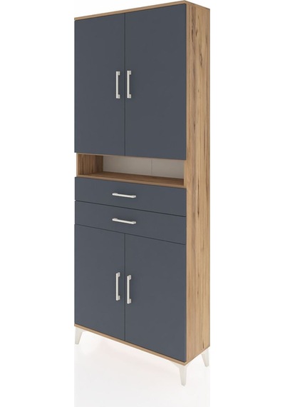 Arges Dolap 5 Raflı 2 Çekmeceli 4 Kapaklı 88x30x221 Çam-antrasit Çam