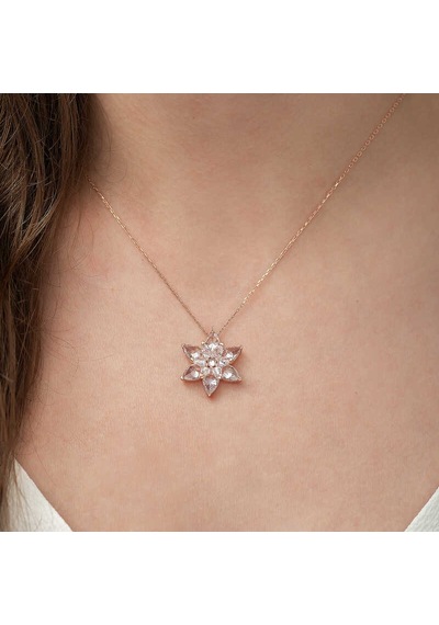 Gümüş Rose Beyaz Lotus Çiçeği Kolye Sl3468 Gümüş