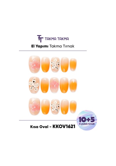 Kkov1621 Kısa Oval 15'li Tekrar Kullanılabilir El Yapımı Protez Takma Tırnak Xs