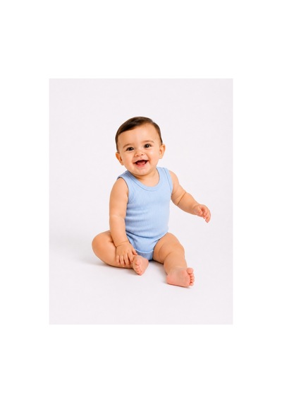 Bebek Atlet Body Pamuklu Ribanalı Çıtçıtlı Kolsuz Bebek Zıbını Mavi
