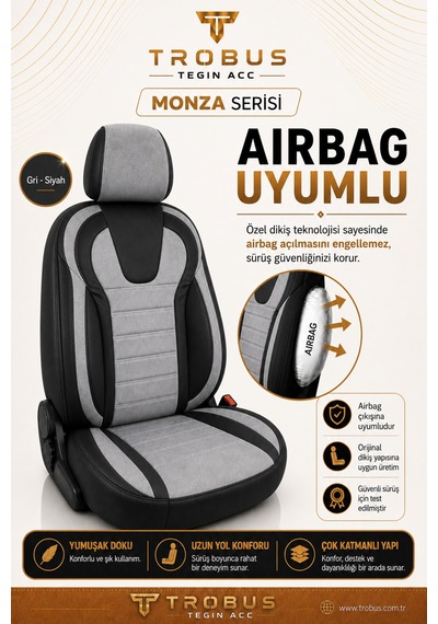 Tofaş Kuş 1993+ Uyumlu Monza Serisi Gri Siyah Oto Koltuk Kılıfı