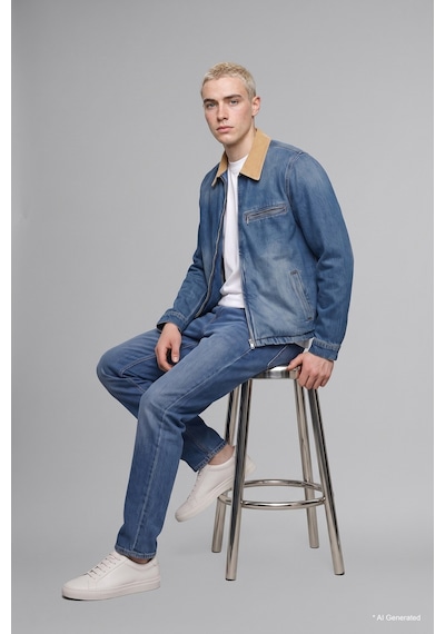 Defacto Regular Fit Kontrast Yakalı Fermuarlı Pamuklu Jean Ceket I6030ax26aunm28 Mavi-nm28
