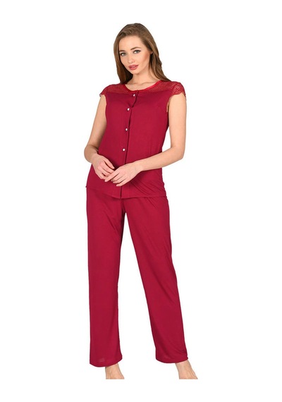 Sistina Bordo - 996 - Penye Pijama Takımı - 1632 - - Edntrend - Beden S/m