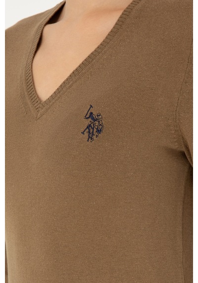 U.S. Polo Assn. Kadın Koyu Haki Melanj V Yaka Basic Kazak 50293542-VR126 U.S. Polo Assn. Kadın Koyu Haki Melanj V Yaka Basic Kazak 50293542-VR126
