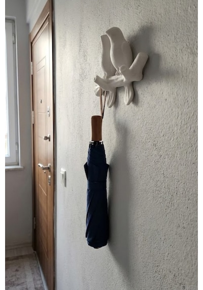 3d Minimal Kuş Duvar Askısı 17 X 17 Cm, Dekoratif Anahtarlık Çanta Askılığı Beyaz