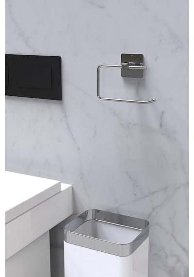 Karteya Yapışkanlı Gümüş Wc Kağıtlık Ve Çember Havluluk Banyo Mutfak 2'li Set Gümüş