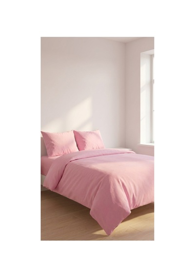 4 Parça Lastikli Çarşaflı Pamuklu Kumaş Çift Kişilik Nevresim Takımı Pembe - 731883480 Pembe