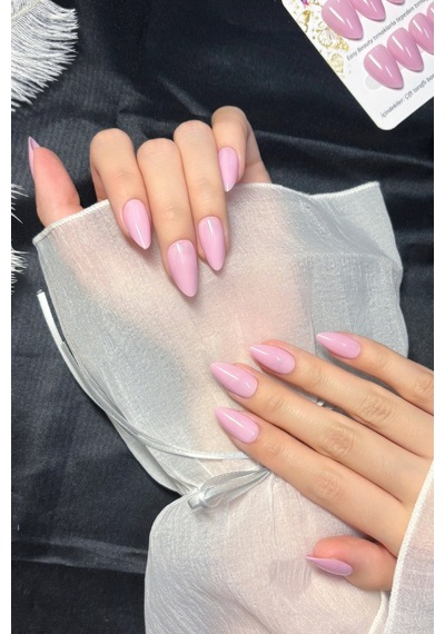 Kısa Badem 24 Adet Takma Tırnak Seti W1508 Pembe