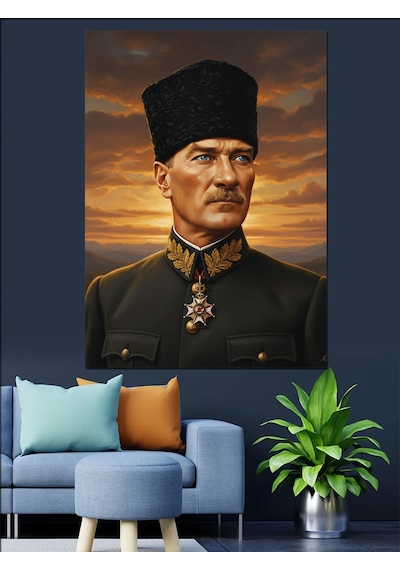 Kalpaklı Mustafa Kemal Atatürk Dekoratif Kanvas - Mdf Ahşap Tablo
