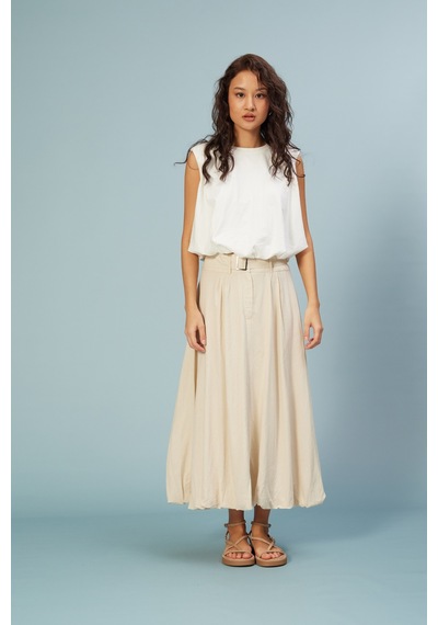 Kemer Detaylı Midi Balon Etek Bej