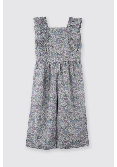 Panço Liberty Kumaş Çiçek Desenli Kız Bebek Salopet Mor