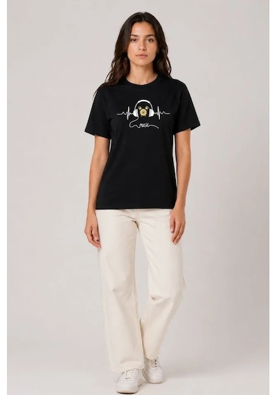 Efnaz Style Müzik Temalı Baskılı Tişört Bisiklet Yaka Kısa Kol T-shirt - Siyah Efnaz Style Müzik Temalı Baskılı Tişört Bisiklet Yaka Kısa Kol T-shirt - Siyah