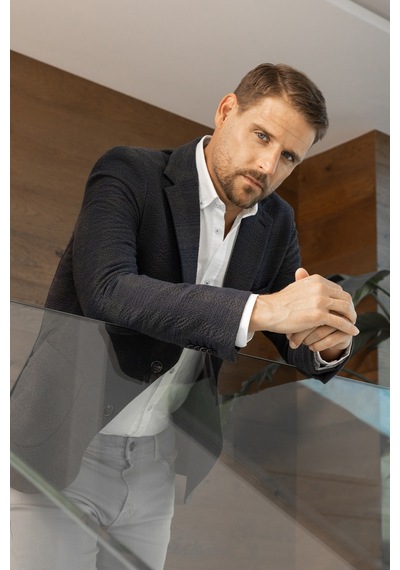 Morven Erkek Lacivert Dokuma Slim Fit Mono Yaka Ceket 25ms002011200 Lacivert