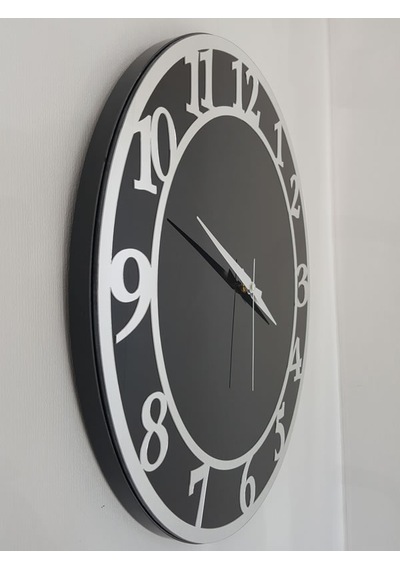 Ayna Denizi Silver Matris Black Model Gümüş Siyah Renk 50 CM Dekoratif Aynalı Duvar Saati Gümüş - Siyah