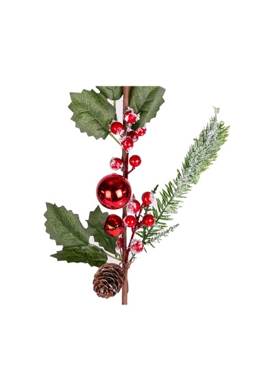 Yılbaşı Çiçeği Pike Karlı Berry Kozalaklı Çanlı Ve Toplu Kırmızı-yeşil 73 Cm.