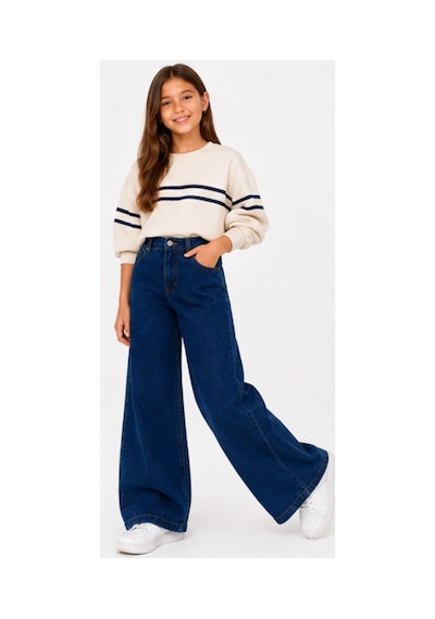 İrem Çocuk Giyim Kız Çocuk Geniş Paça Yüksek Bel Model Beli Lastikli Fermuar Kapamalı Oversize Lacivert Renk Kot Pantolon Lacivert İrem Çocuk Giyim Kız Çocuk Geniş Paça Yüksek Bel Model Beli Lastikli Fermuar Kapamalı Oversize Lacivert Renk Kot Pantolon Lacivert