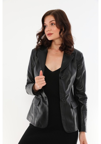 Dericeketim Kadın Siyah Blazer Gerçek Deri Ceket
