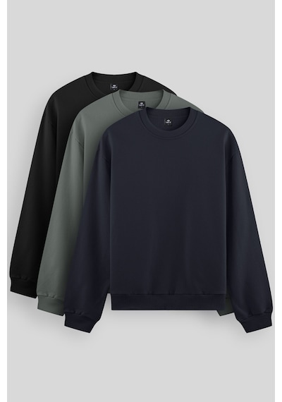 Tommy Life Standart Fit Basic O Yaka 3lü Paket Siyah-lacivert-çağla Erkek Sweatshirt 88053 Siyah-lacivert-çağla