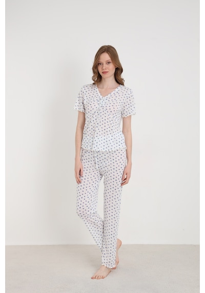 Elitol Jakarlı Viskon Bağlamalı Kadın Pijama Takımı Desenli-2