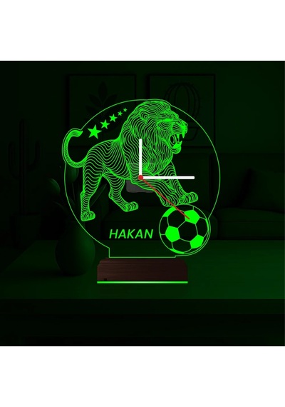 Luvivia Aslan Futbol Taraftar Özel Saatli 3d Lamba - Masa Gece Lambası Şeffaf