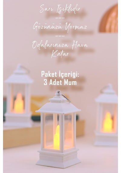 3 Adet Led Mum Mini Dörtgen Tip Pil Dahil Dumansız Alev Ledli Yapay Dekoratif Mum Işığı Beyaz Pt434 Beyaz