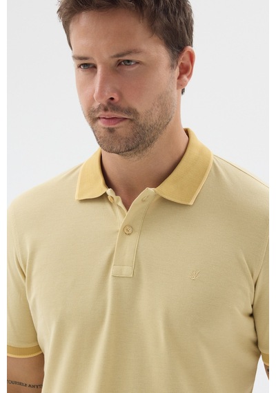 Sarı Polo Yaka Pike Kısa Kol Slim Fit %100 Pamuk Tişört 1011260171 Koyu Sarı