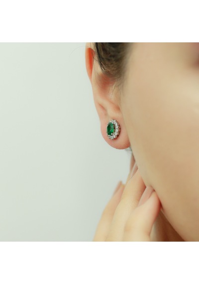 Lova Pırlantalı Oval Zümrüt Anturaj Küpe -  3050003