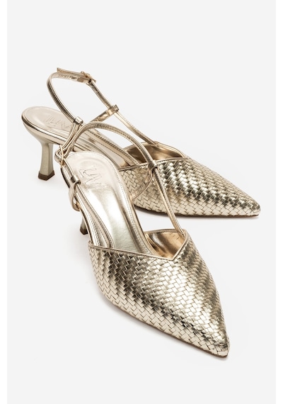 Luvi Shoes Mavero Altın Örgü Kadın Topuklu Ayakkabı