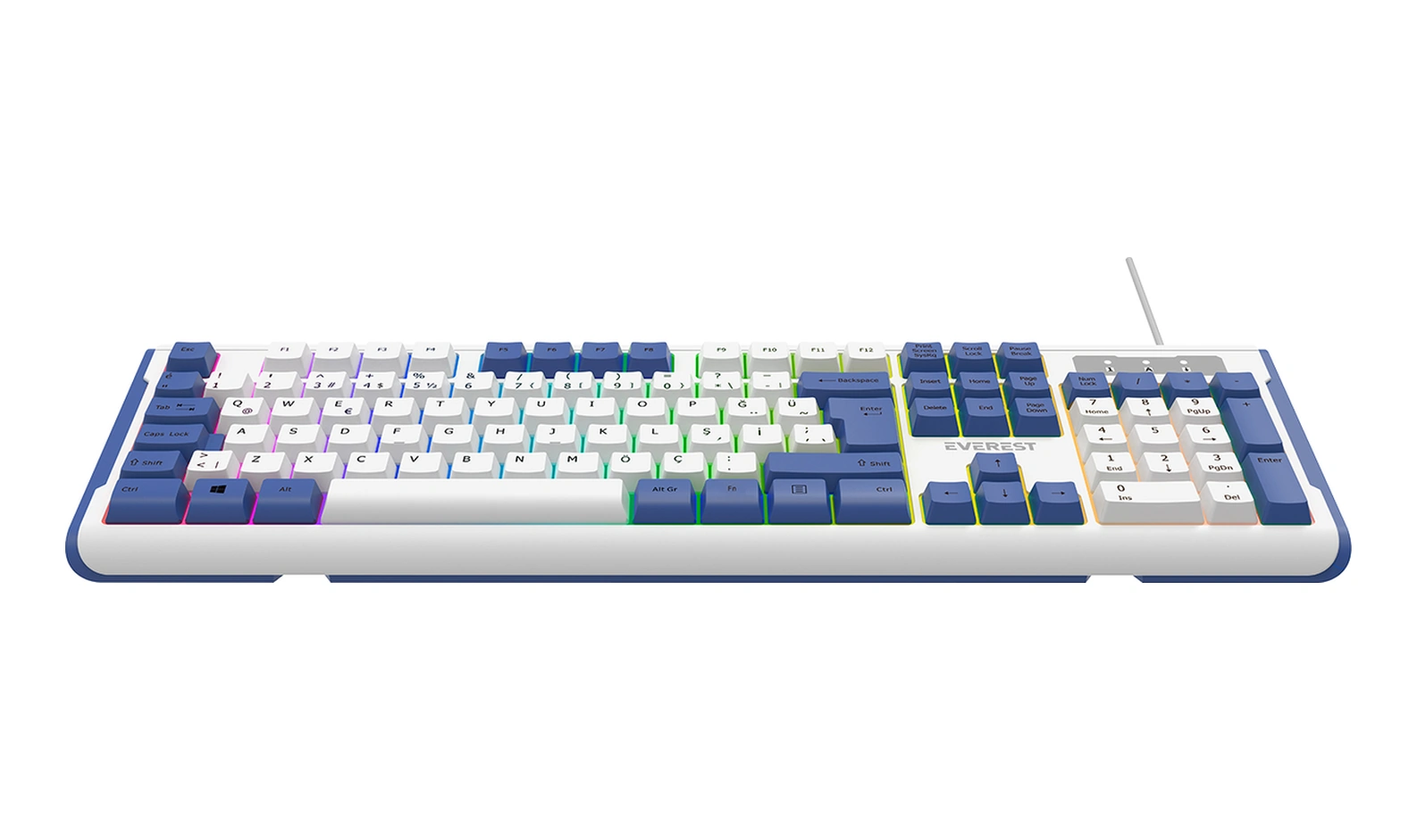 Everest Kb-74 Beyaz/mavi Usb Rainbow Aydınlatmalı Q Membrane