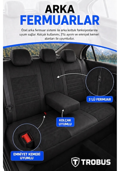 Citroen C3 Aircross 2017+ Uyumlu Apex Serisi Siyah Oto Koltuk Kılıfı