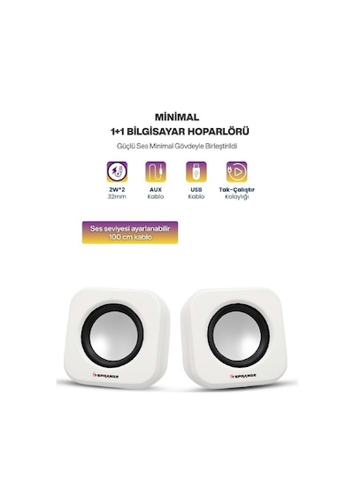 Sprange Sr-pn99 2w 2 Usb 2.0 + 3.5mm 5v Pc Bilgisayar Hoparlör Beyaz