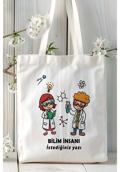 Art Hediye Bilim İnsanı Baskılı Bez Omuz Çantası Kişiye Özel Model 15 Çok Renkli