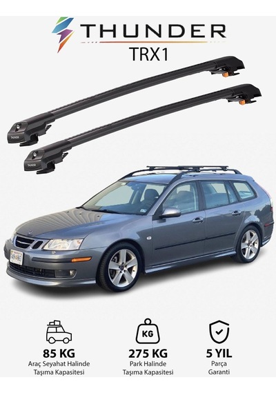 Saab 9-3 Sportwagon 2006-2012 Trx1 Thunder Carrier Kilitli Ara Atkı Taşıyıcı Tavan Barı Gri