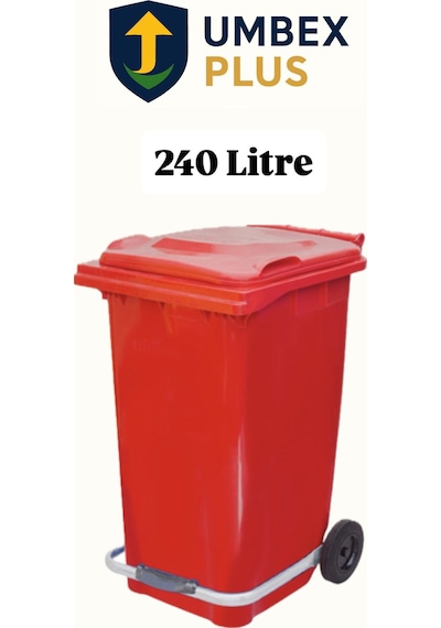 Plastik Metal Pedallı Çöp Konteyneri 240 Litre Konteyner - Isıya Dayanıklı Malzeme - Kırmızı