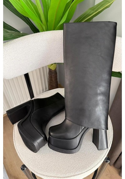 Asmi Shoes Kadın Estiva Platform Topuklu 12 Cm Tak Çıkar Bot Çizme Siyah Siyah