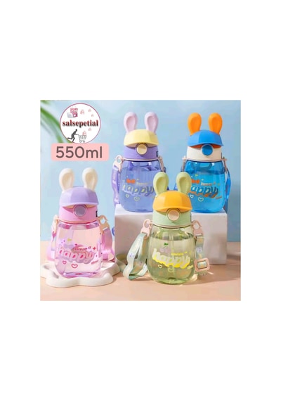 Tavşan Su Matarası Tavşanlı Suluk Tavşan Figürlü Su Şişesi Tavşan Matara Pipetli Matara 550ml Yeşil