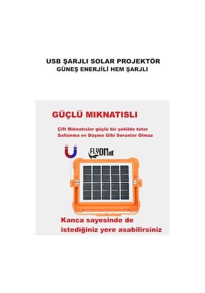 Şarjlı Hem Güneş Enerjli Solar Projektör 4000 Lümel 5 Işık Modlu Lamba Fener Solar Panel Portatif