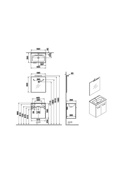VitrA Ardea Banyo Dolabı Seti 60 Cm 67072 Antrasit - Gri